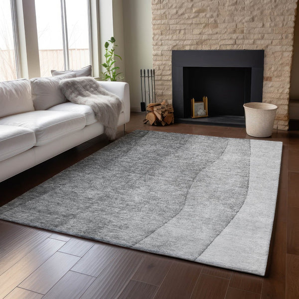 HomeRoots 10' Gray and Ivory Ombre Washable Area Rug – UV Protected, Stain-Resistant, Ideal for Busy Homes 652725