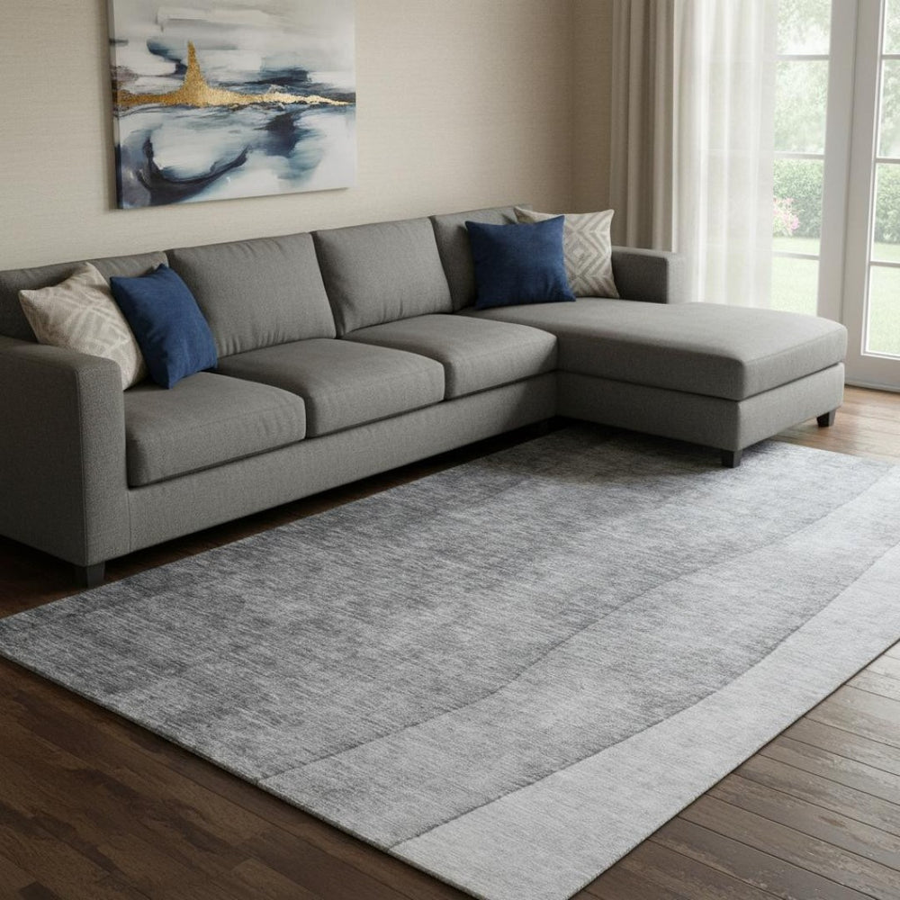 HomeRoots 10' Gray and Ivory Ombre Washable Area Rug – UV Protected, Stain-Resistant, Ideal for Busy Homes 652725
