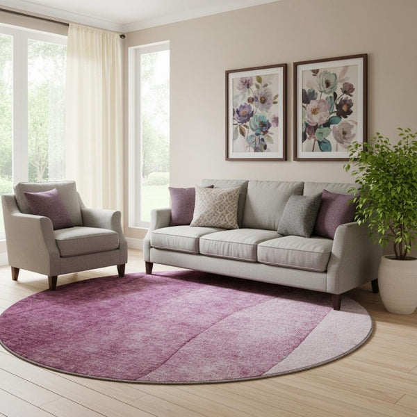 HomeRoots 8' Merlot Ombre Round Rug - Stylish, Washable, UV-Protected for High-Traffic Areas & Family Rooms 652728