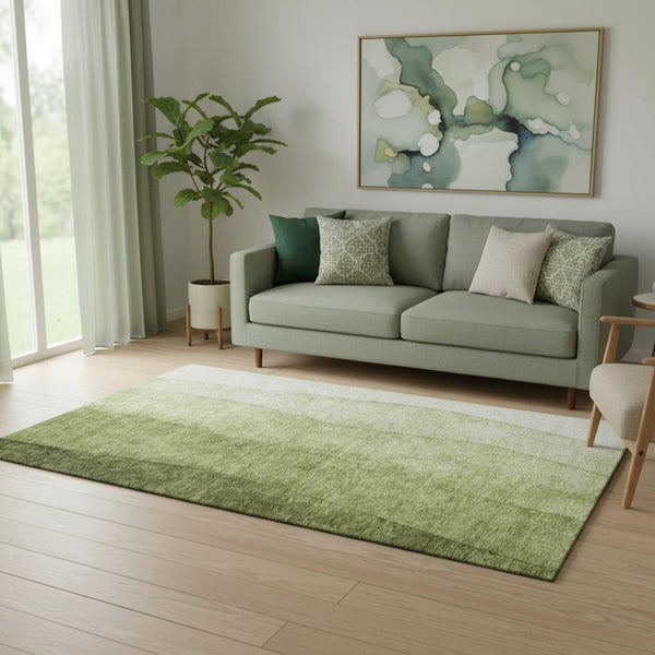 HomeRoots 5' Olive Green to Ivory Ombre Washable Area Rug - Durable, UV Protected, Perfect for Busy Homes 652733