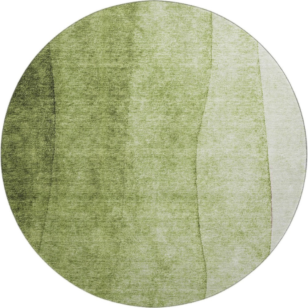 HomeRoots 8' Olive Green to Ivory Ombre Round Rug - Soft, Durable, UV-Protected for High-Traffic Spaces 652734