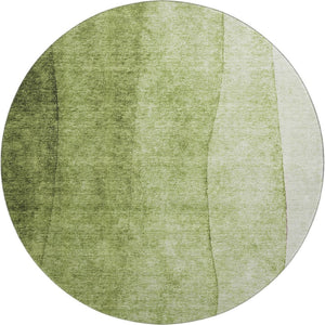 HomeRoots 8' Olive Green to Ivory Ombre Round Rug - Soft, Durable, UV-Protected for High-Traffic Spaces 652734