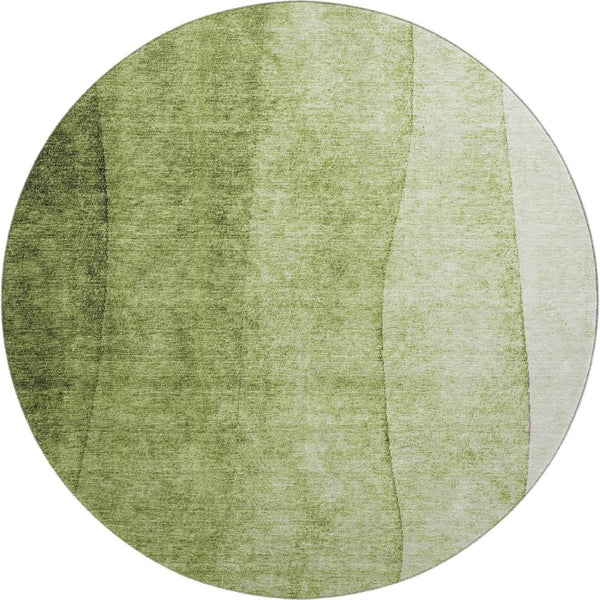HomeRoots 8' Olive Green to Ivory Ombre Round Rug - Soft, Durable, UV-Protected for High-Traffic Spaces 652734
