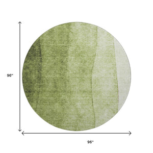 HomeRoots 8' Olive Green to Ivory Ombre Round Rug - Soft, Durable, UV-Protected for High-Traffic Spaces 652734