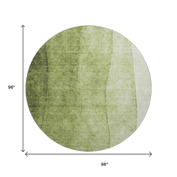 HomeRoots 8' Olive Green to Ivory Ombre Round Rug - Soft, Durable, UV-Protected for High-Traffic Spaces 652734