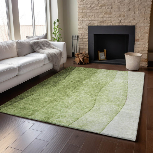 HomeRoots 8' X 10' Olive Green and Ivory Ombre Area Rug - Washable, UV Protected, Durable & Stylish Design 652735