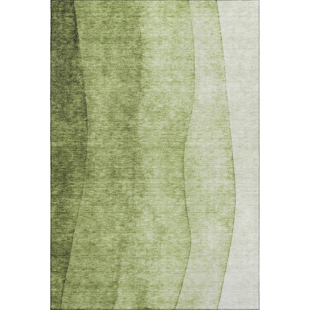 HomeRoots 9' X 12' Olive Green to Ivory Ombre Area Rug - Washable, UV Protected, Stain Resistant for Modern Homes 652736