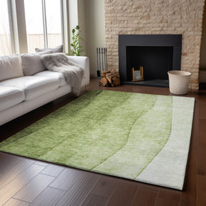 HomeRoots 9' X 12' Olive Green to Ivory Ombre Area Rug - Washable, UV Protected, Stain Resistant for Modern Homes 652736