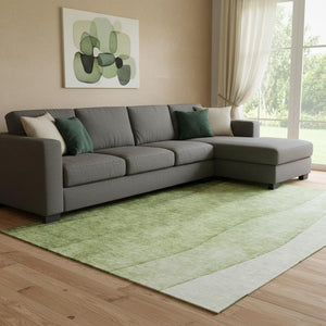 HomeRoots 9' X 12' Olive Green to Ivory Ombre Area Rug - Washable, UV Protected, Stain Resistant for Modern Homes 652736