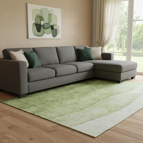 HomeRoots 9' X 12' Olive Green to Ivory Ombre Area Rug - Washable, UV Protected, Stain Resistant for Modern Homes 652736
