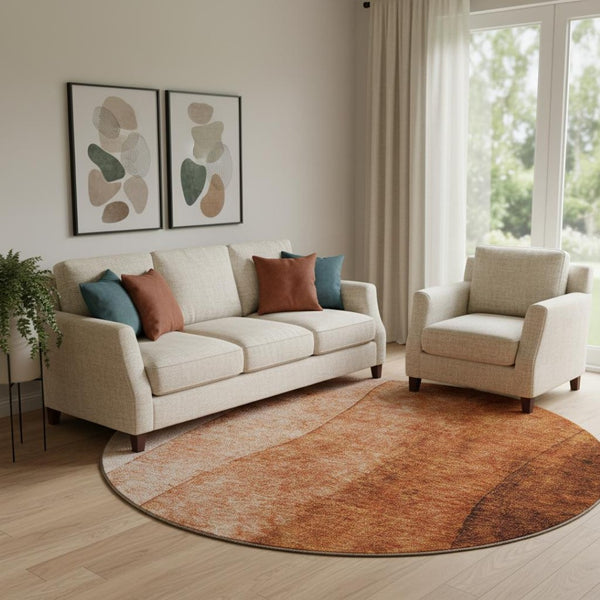 HomeRoots 8' Chili Red Ombre Washable Round Rug – UV Protected, Durable, Stain Resistant, Perfect for Family Spaces 652740