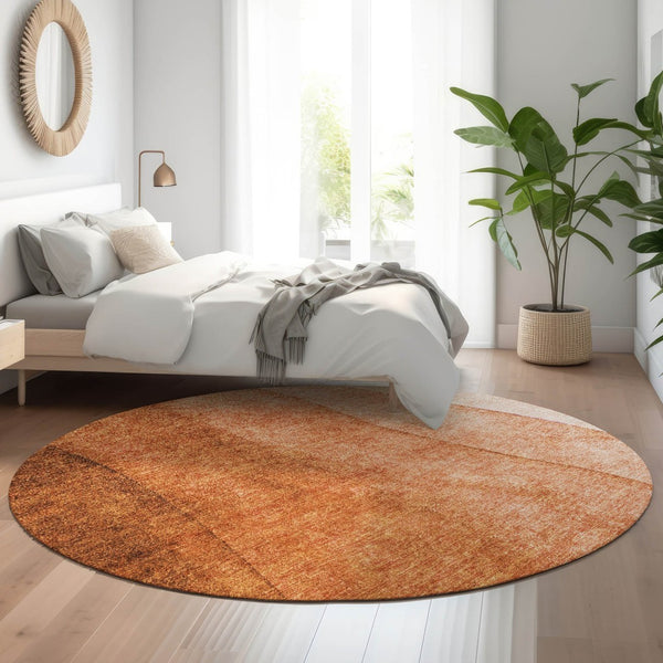 HomeRoots 8' Chili Red Ombre Washable Round Rug – UV Protected, Durable, Stain Resistant, Perfect for Family Spaces 652740