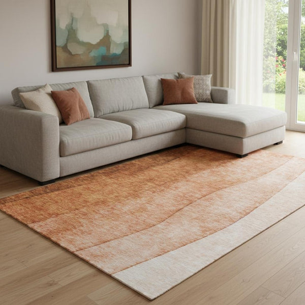 HomeRoots 10' Chili Red to Ivory Ombre Washable Area Rug - UV Protected, Stain-Resistant, Family-Friendly Design 652743