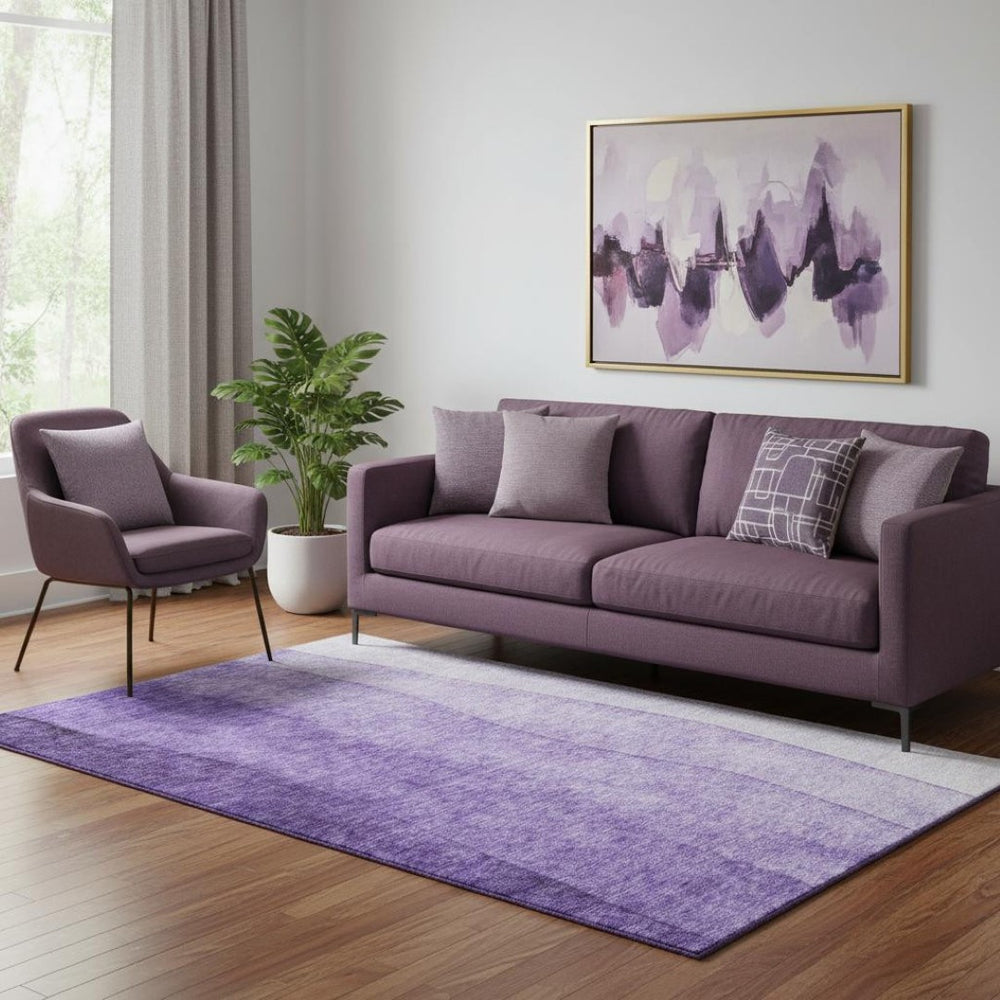 HomeRoots 5' X 8' Ombre Purple to Ivory Washable Area Rug with UV Protection - Perfect for Busy Homes! 652745