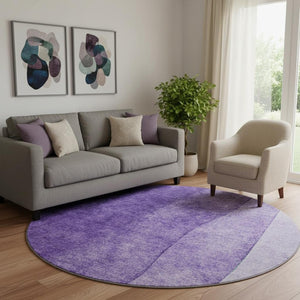 HomeRoots 8' Purple Ombre Round Rug – Stylish, Washable, UV-Protected, Perfect for Living Rooms & Play Areas 652746