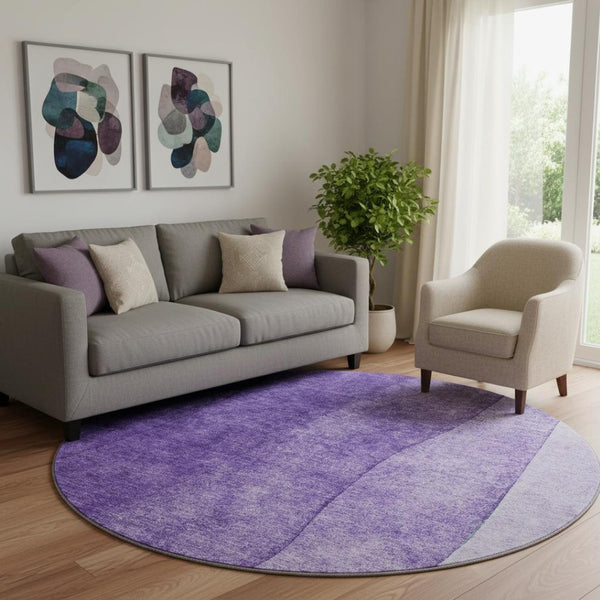 HomeRoots 8' Purple Ombre Round Rug – Stylish, Washable, UV-Protected, Perfect for Living Rooms & Play Areas 652746
