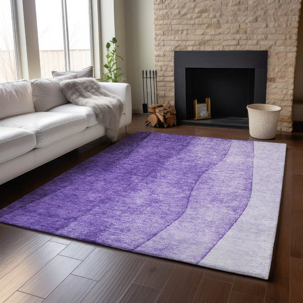 HomeRoots 8' X 10' Stylish Purple Ivory Ombre Washable Area Rug with UV Protection for Modern Homes 652747