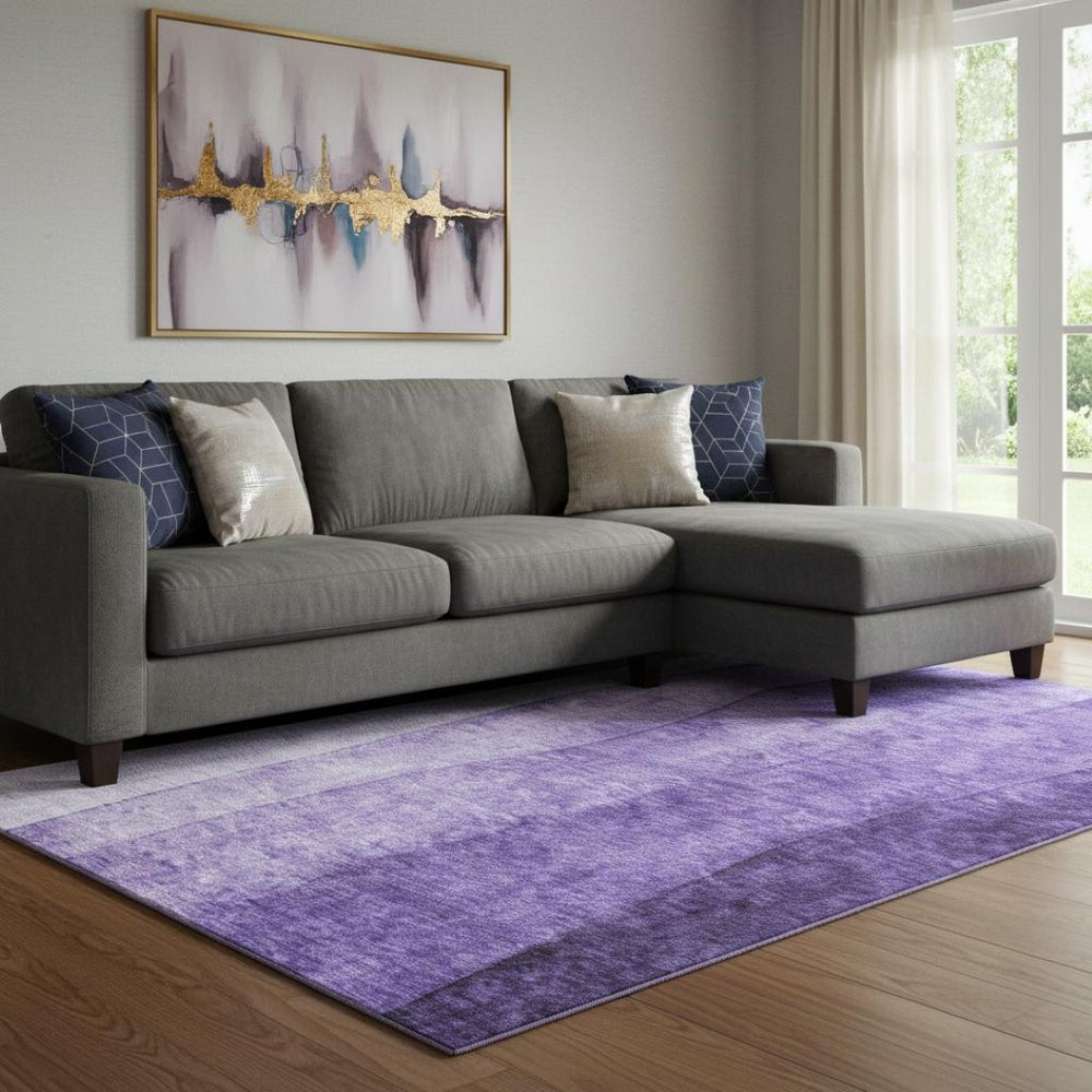 HomeRoots 8' X 10' Stylish Purple Ivory Ombre Washable Area Rug with UV Protection for Modern Homes 652747