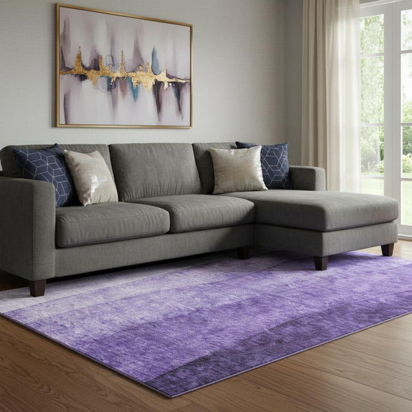 HomeRoots 8' X 10' Stylish Purple Ivory Ombre Washable Area Rug with UV Protection for Modern Homes 652747