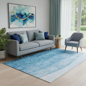 HomeRoots 5' Teal and Ivory Ombre Area Rug - Washable, UV Protected, Durable Design for High-Traffic Spaces 652751