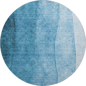 HomeRoots 8' Teal Ombre Round Rug – Washable, Stain Resistant, UV Protected for Stylish Home & Outdoor Living 652752