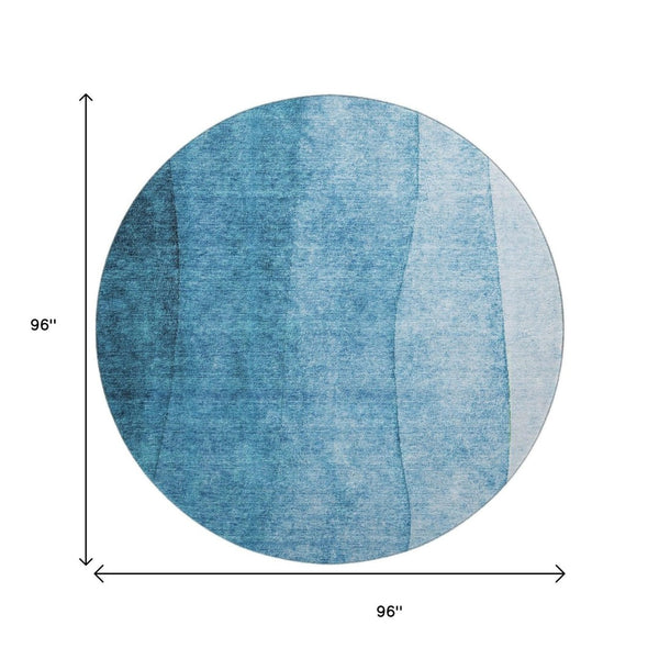 HomeRoots 8' Teal Ombre Round Rug – Washable, Stain Resistant, UV Protected for Stylish Home & Outdoor Living 652752