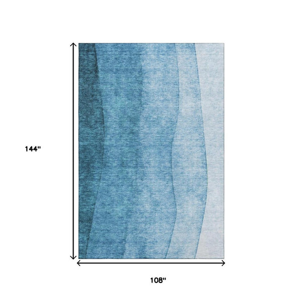 HomeRoots 9' X 12' Teal-Ivory Ombre Washable Area Rug - Durable, UV-Protected, Modern Design for Any Space 652754