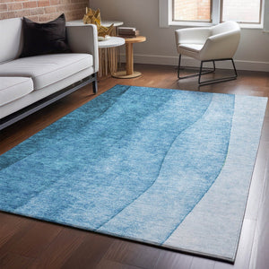 HomeRoots 10' X 14' Teal Ombre Area Rug – Washable, Stain-Resistant, UV Protected for Family Spaces & Style 652755