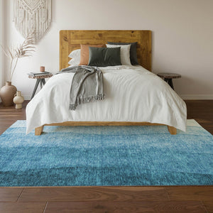 HomeRoots 10' X 14' Teal Ombre Area Rug – Washable, Stain-Resistant, UV Protected for Family Spaces & Style 652755