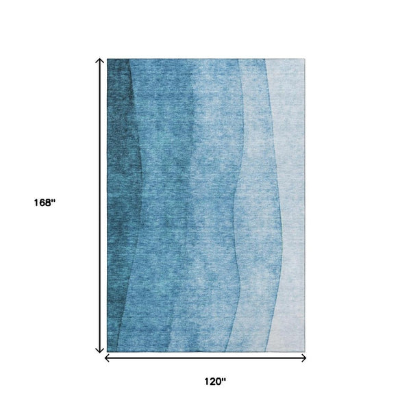 HomeRoots 10' X 14' Teal Ombre Area Rug – Washable, Stain-Resistant, UV Protected for Family Spaces & Style 652755