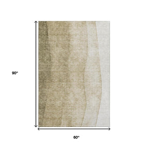 HomeRoots 5' X 8' Ombre Taupe-Beige Area Rug - Washable, UV Resistant, Stain-Repellent for Modern Homes 652757