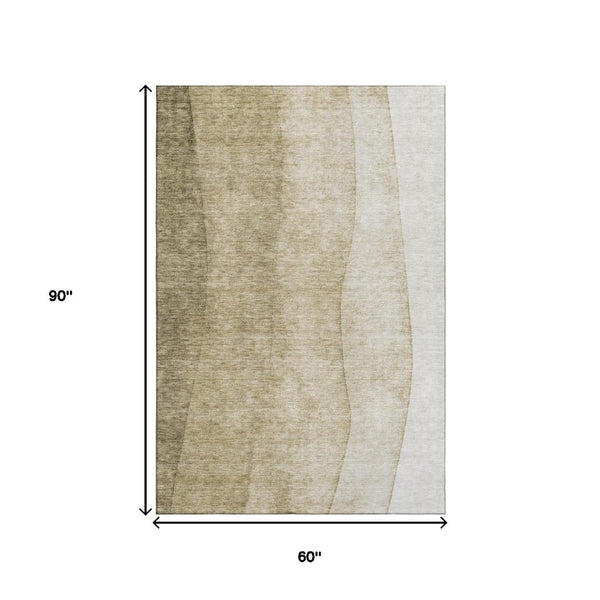 HomeRoots 5' X 8' Ombre Taupe-Beige Area Rug - Washable, UV Resistant, Stain-Repellent for Modern Homes 652757