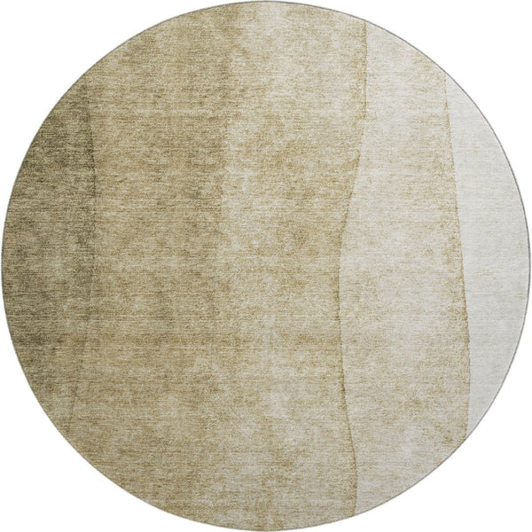 HomeRoots 8' Taupe and Beige Ombre Round Rug – Stylish, Washable, UV-Protected with Stain Resistance for All Spaces 652758