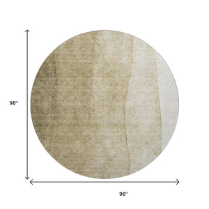 HomeRoots 8' Taupe and Beige Ombre Round Rug – Stylish, Washable, UV-Protected with Stain Resistance for All Spaces 652758