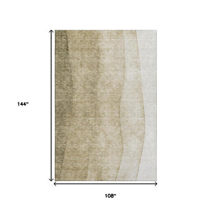 HomeRoots 9' X 12' Taupe Beige Ombre Area Rug – Soft, Stain-Resistant, UV-Protected for Modern Homes 652760
