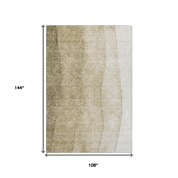 HomeRoots 9' X 12' Taupe Beige Ombre Area Rug – Soft, Stain-Resistant, UV-Protected for Modern Homes 652760