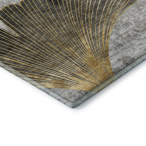 HomeRoots 10' X 14' Gray Gold Ivory Floral Area Rug - Washable, UV Protected, Stain Resistant for Easy Care 652767