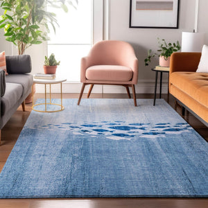 HomeRoots 5' X 8' Blue And Ivory Nautical Area Rug - Washable, Stain-Resistant, UV Protected for Coastal Charm 652769