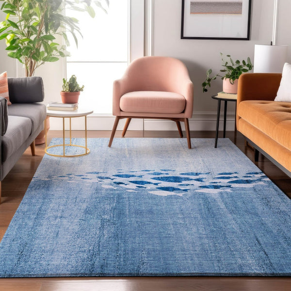 HomeRoots 5' X 8' Blue And Ivory Nautical Area Rug - Washable, Stain-Resistant, UV Protected for Coastal Charm 652769