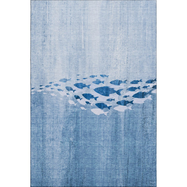 HomeRoots 5' X 8' Blue And Ivory Nautical Area Rug - Washable, Stain-Resistant, UV Protected for Coastal Charm 652769