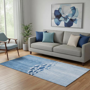 HomeRoots 5' X 8' Blue And Ivory Nautical Area Rug - Washable, Stain-Resistant, UV Protected for Coastal Charm 652769