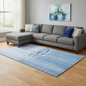 HomeRoots 8' X 10' Blue And Ivory Nautical Area Rug - Washable, UV-Protected, Stain-Resistant, Perfect for Families! 652771