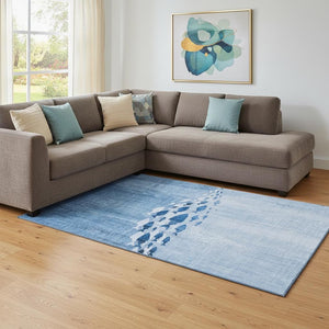 HomeRoots 9' X 12' Blue & Ivory Nautical Area Rug - Durable, Washable, UV-Protected for Stylish Coastal Homes 652772