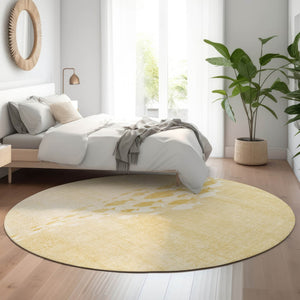 HomeRoots 8' Gold And Ivory Nautical Round Rug – Washable, UV-Protected, Durable for High-Traffic Spaces 652776
