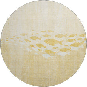 HomeRoots 8' Gold And Ivory Nautical Round Rug – Washable, UV-Protected, Durable for High-Traffic Spaces 652776