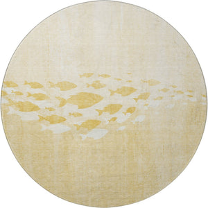 HomeRoots 8' Gold And Ivory Nautical Round Rug – Washable, UV-Protected, Durable for High-Traffic Spaces 652776