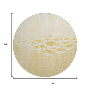 HomeRoots 8' Gold And Ivory Nautical Round Rug – Washable, UV-Protected, Durable for High-Traffic Spaces 652776
