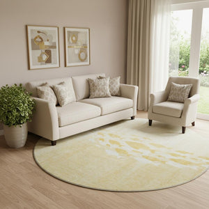 HomeRoots 8' Gold And Ivory Nautical Round Rug – Washable, UV-Protected, Durable for High-Traffic Spaces 652776