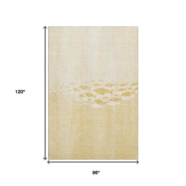 HomeRoots 8' X 10' Nautical Gold and Ivory Washable Area Rug with UV Protection - Stylish, Durable, and Soft! 652777