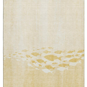 HomeRoots 8' X 10' Nautical Gold and Ivory Washable Area Rug with UV Protection - Stylish, Durable, and Soft! 652777